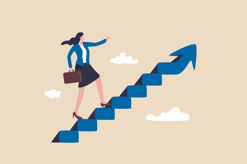 illustration of woman climbing career ladder