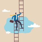 illustration of man switching career ladders