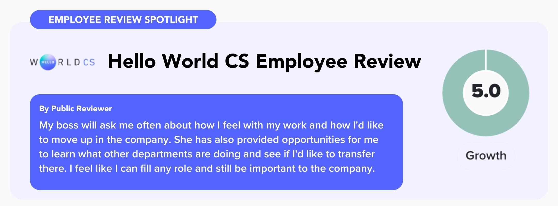 Hello World CS employee review