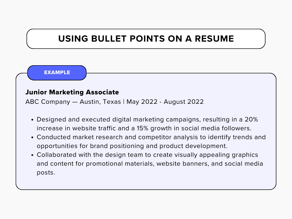 Using Bullet Points on a Resume: Example with Three Bullet Points