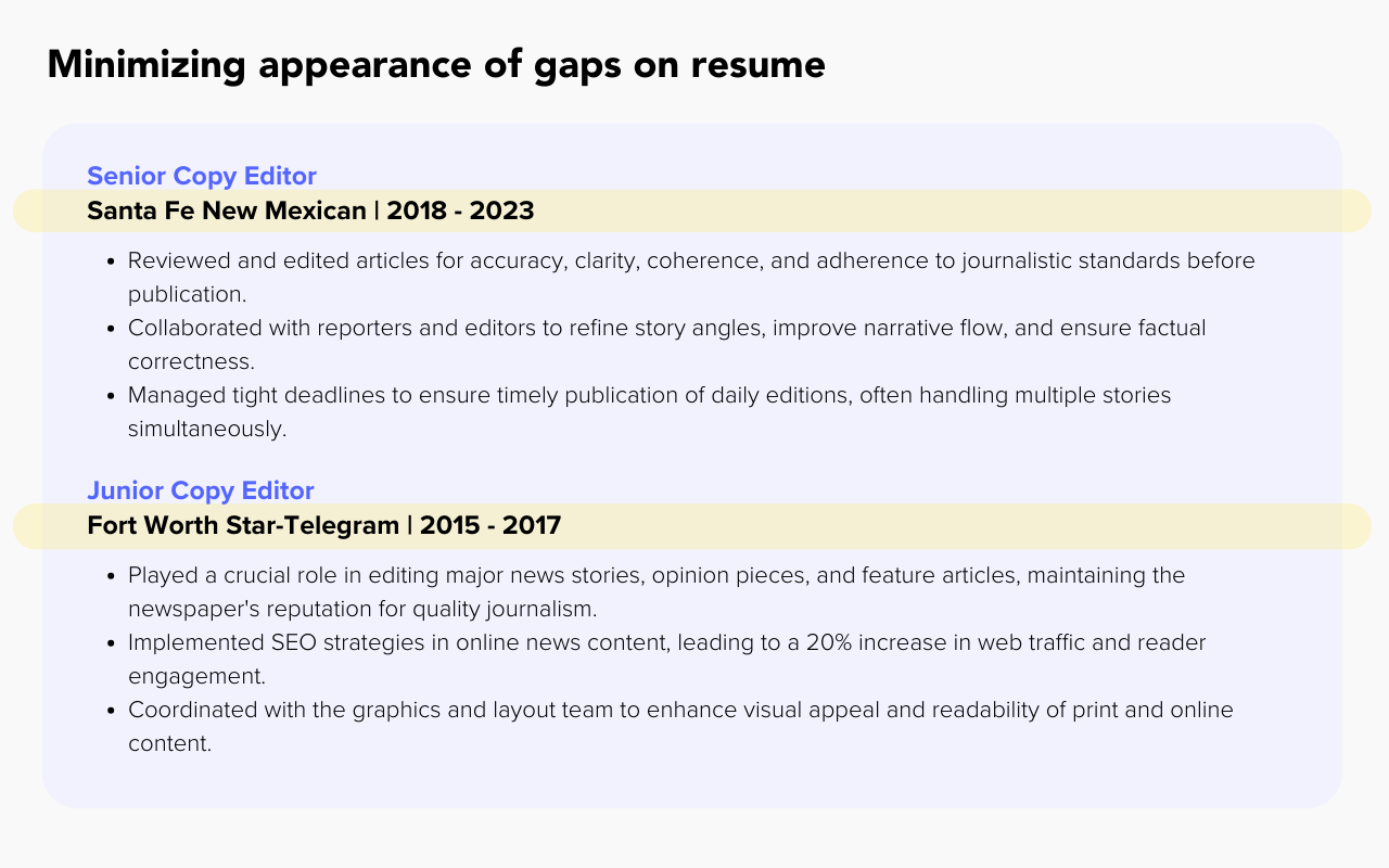 Minimizing Employment Gaps on Resume Example